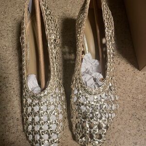 PILCRO By Anthropologie Woven Ballet Heels Women's Size 39 Gold NIB